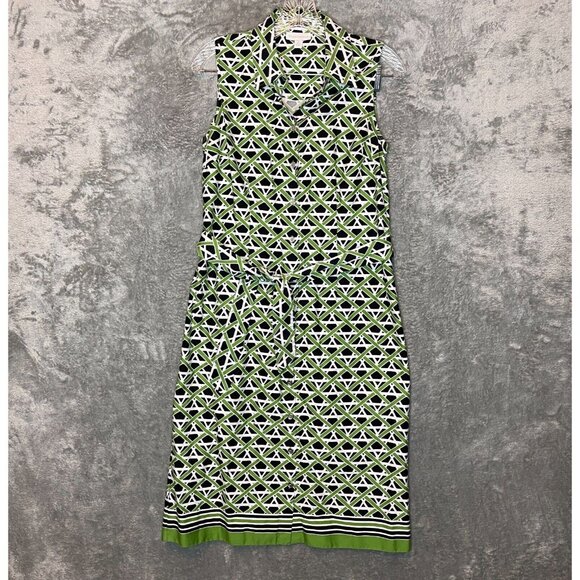 Charter Club Women Abstract Geometric Retro Colorful Belted Midi Shirt Dress 4 - Picture 1 of 12